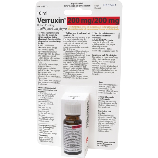 Verruxin Kutan lösning 200 mg/200 mg 10 ml
