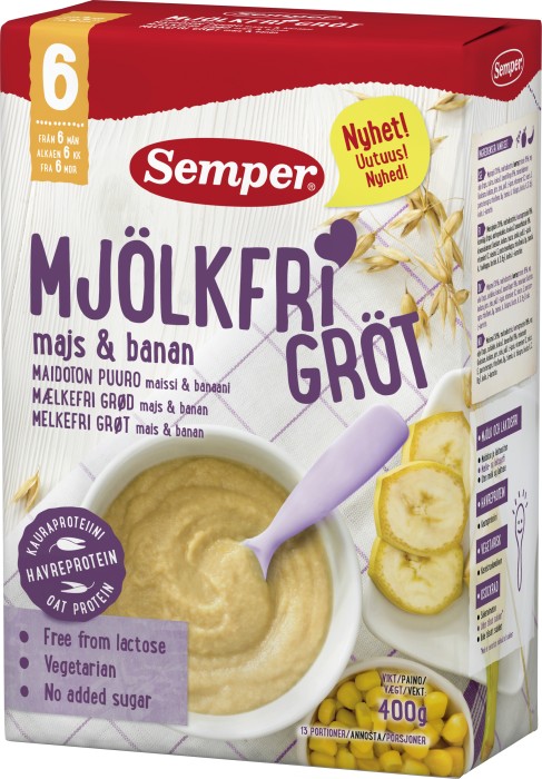 Semper Mjölkfri Gröt Majs & Banan 6 mån 400g