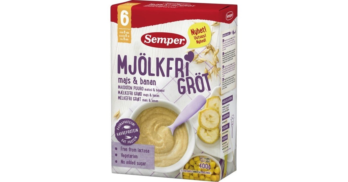 Köp Semper Mjölkfri Gröt Majs & Banan 6 mån 400g | MEDS Apotek