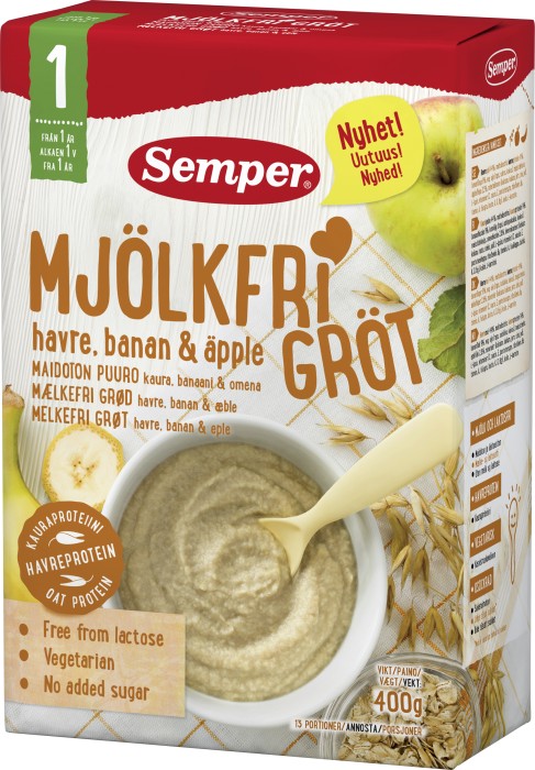 Semper Mjölkfri Gröt Havre, Banan & Äpple 12 mån 400g