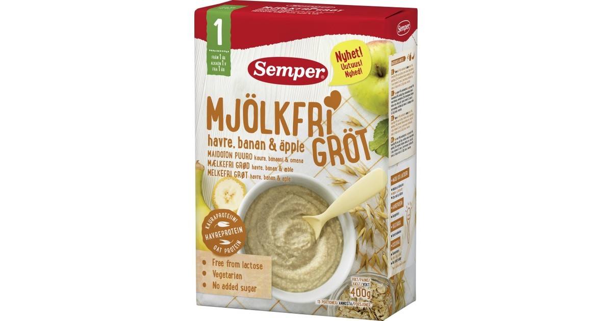 Köp Semper Mjölkfri Gröt Havre, Banan & Äpple 12 mån 400g | MEDS Apotek
