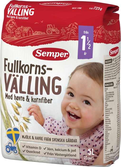 Semper Fullkornsvälling Med Havre & Kornfiber 1,5 år 5L
