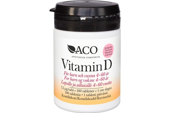 ACO Vitamin D 7,5 µg Jordgubbssmak 100 tabletter