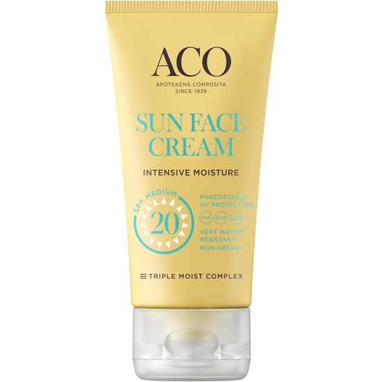 ACO Sun Face Cream SPF20 Parfymfri Solskydd Ansikte 50 ml