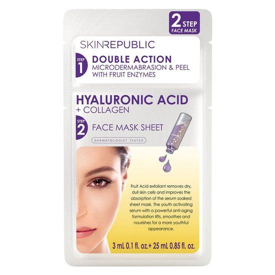 Skin Republic 2 Step Hyaluronic Acid + Collagen Face Mask 34 ml