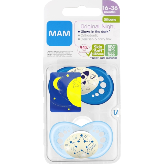 MAM Original Night Silicone Blue 16-36m 2-pack