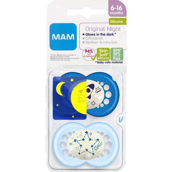 MAM Original Night 6-16m Silicone Blue 2-pack
