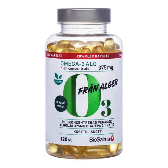BioSalma Omega-3 av Alg 375mg DHA/EPA 120 kapslar 