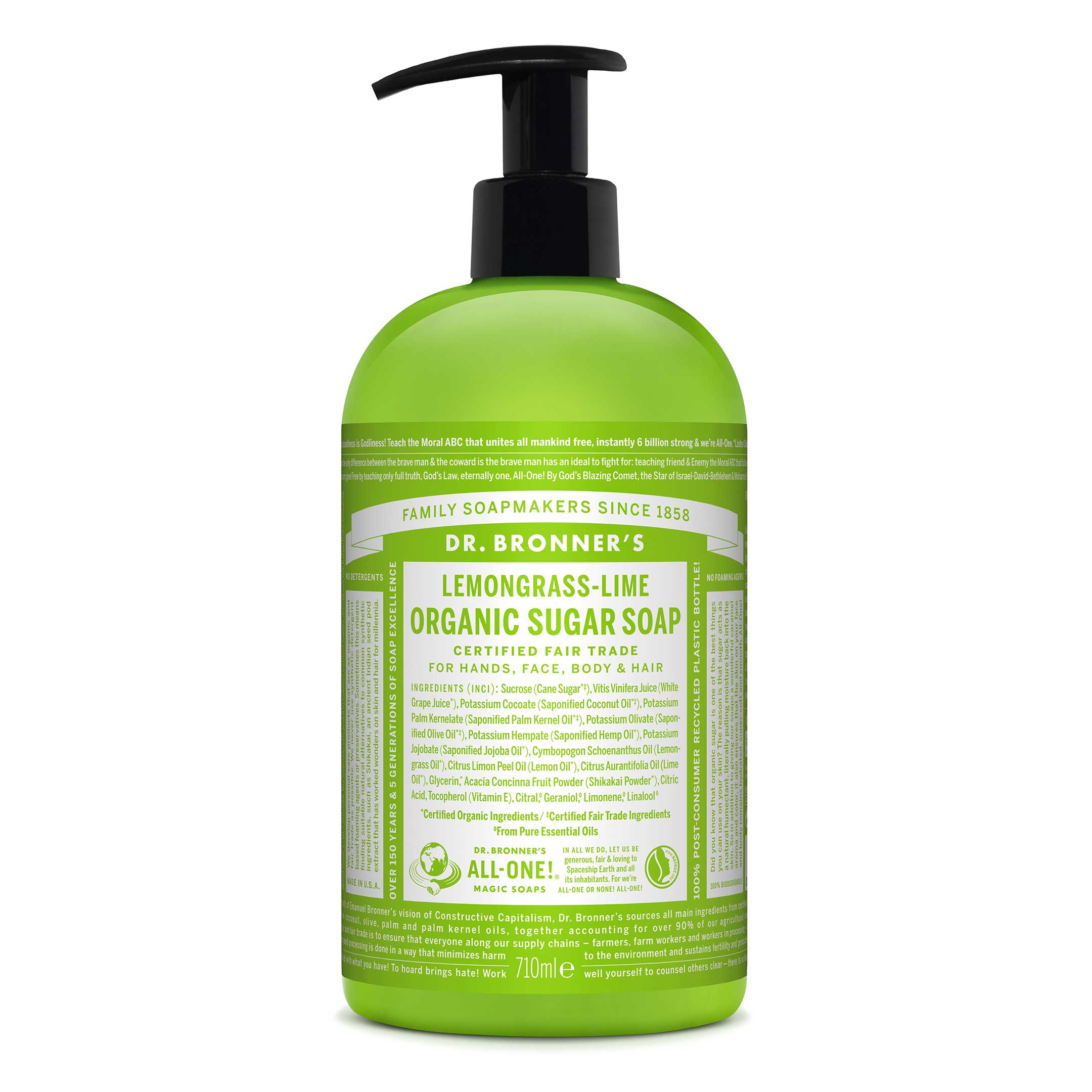 Dr. Bronner's Organic Sugar Soap Lemongrass-Lime 710 ml