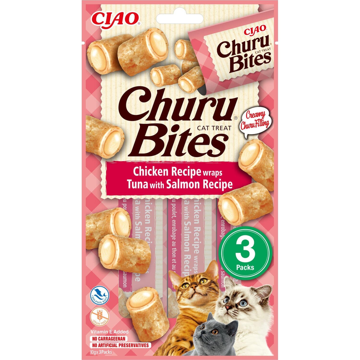 Alternativ bild 1 för Churu Cat Bites Chicken & Tuna Wrap with Salmon 3 st