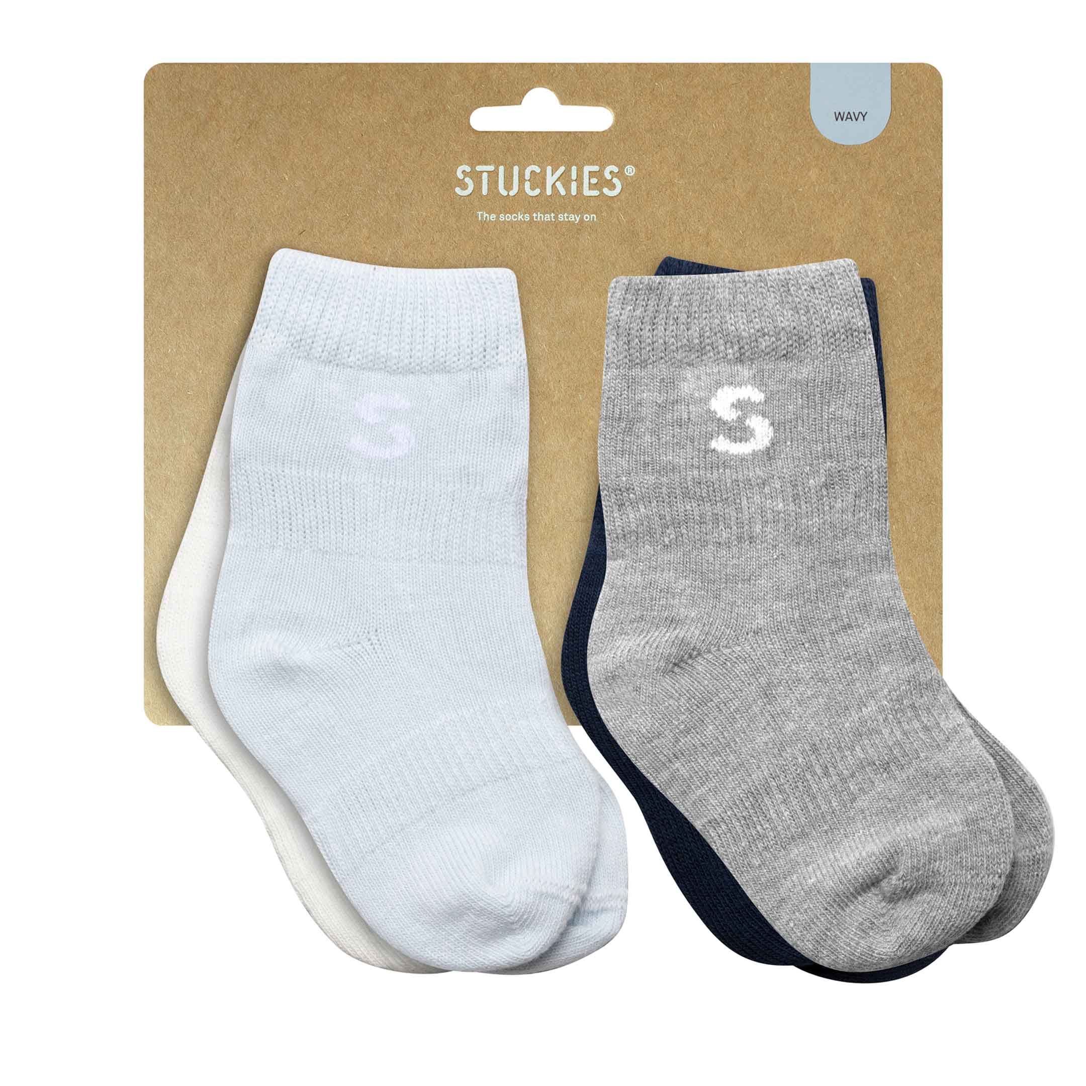 Stuckies Wavy Utan anti-slip 10/15 0-6 mån 4-pack