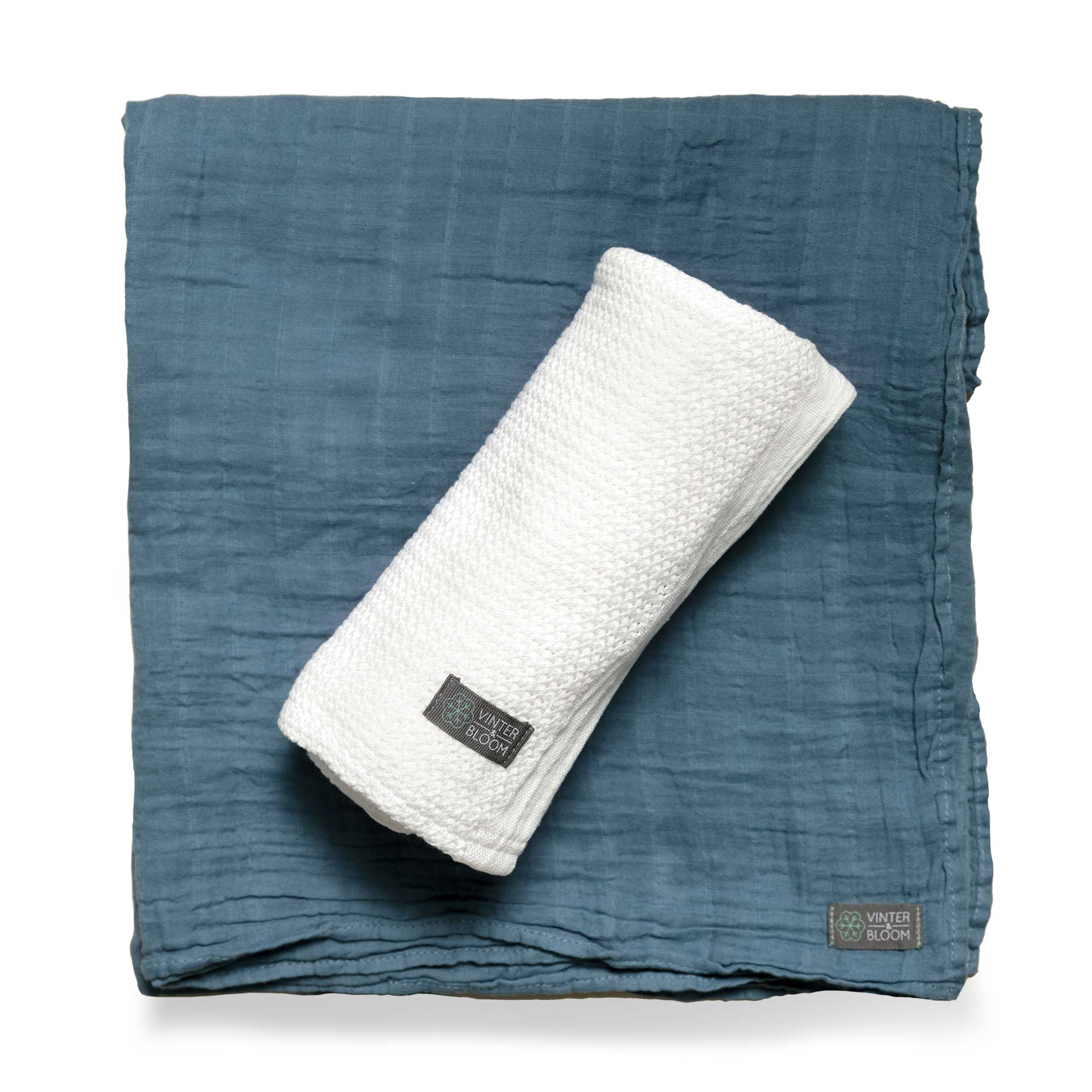 Vinter & Bloom Soft Grid+Muslin EKO Vit/Blå 2-pack