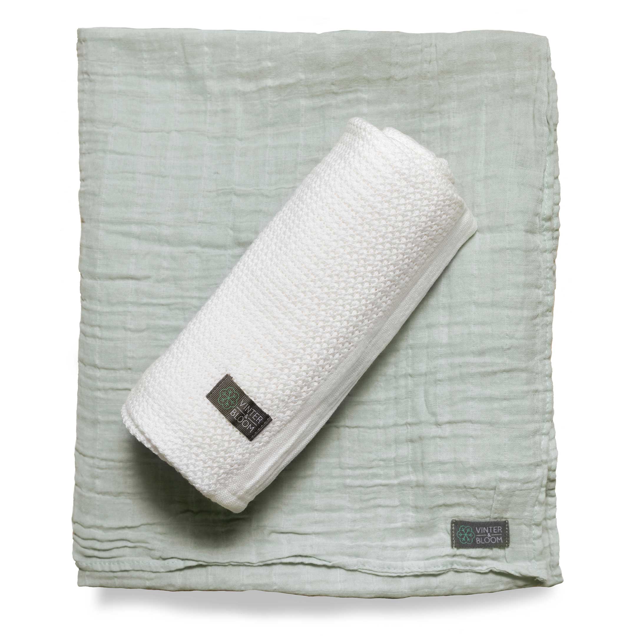 Vinter & Bloom Soft Grid+Muslin EKO Vit/Grön 2-pack