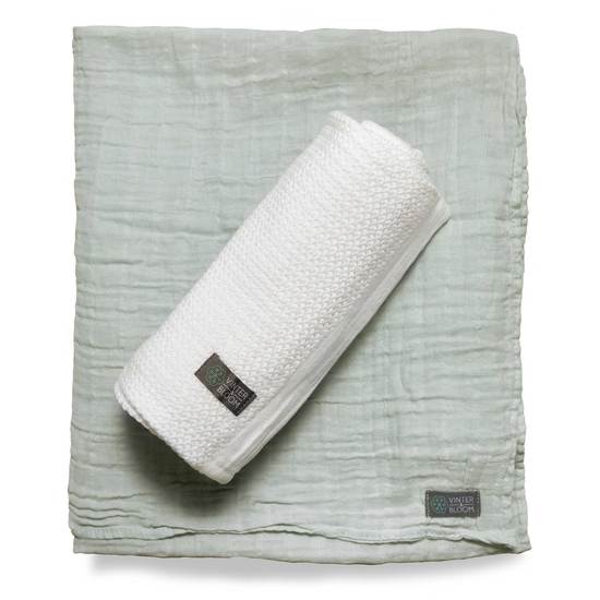 Vinter & Bloom Soft Grid+Muslin EKO Vit/Grön 2-pack
