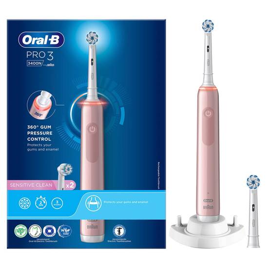 Oral-B Pro 3 3400N Rosa Eltandborste med extra Tandborsthuvud