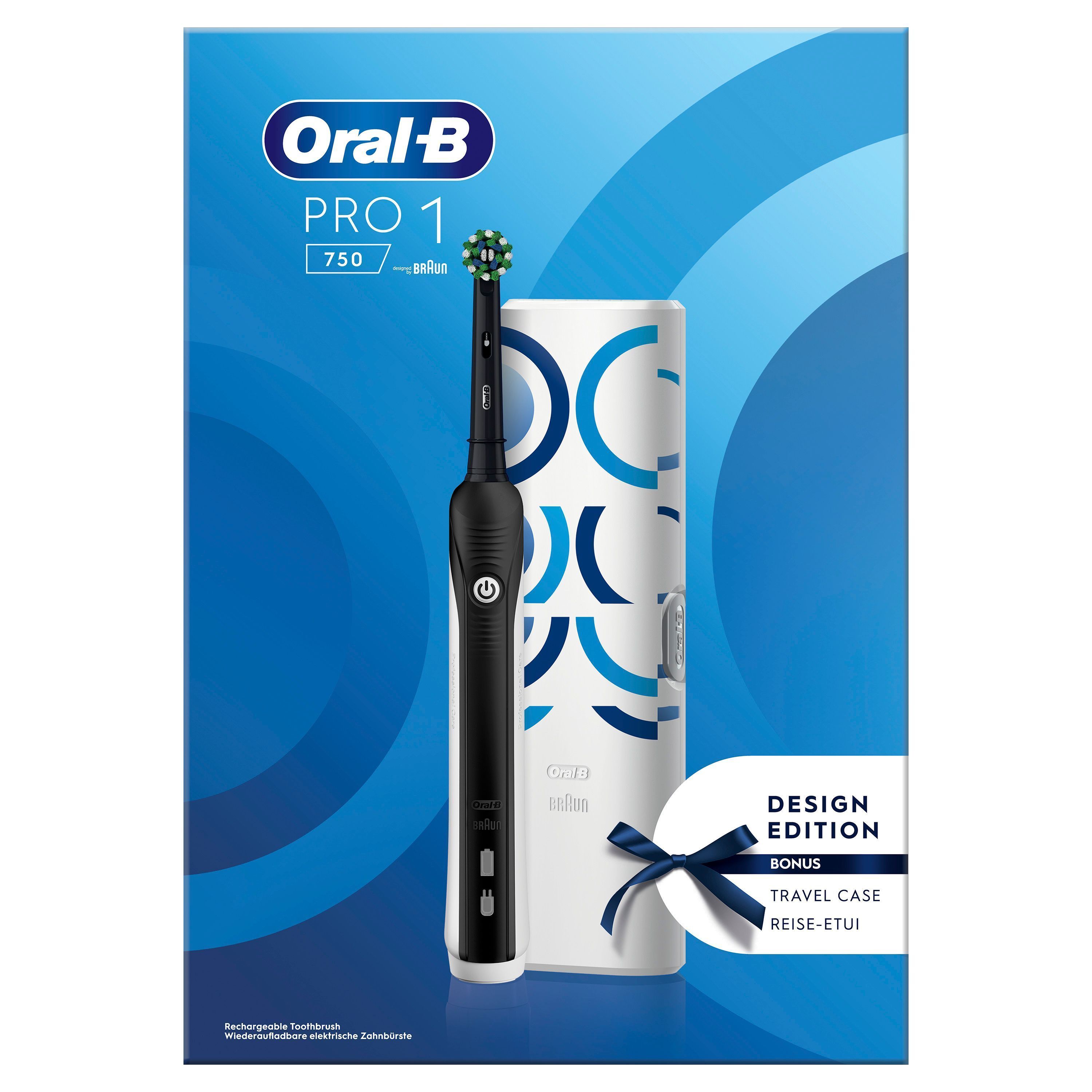 Oral-B Pro 1 750 Svart Eltandborste + Resefodral