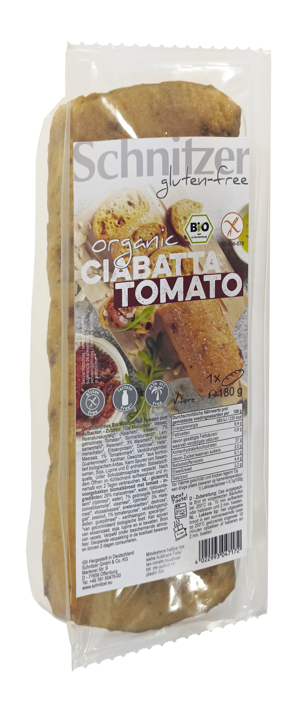 Schnitzer Glutenfri Ekologisk Ciabatta Tomat 2x180 g