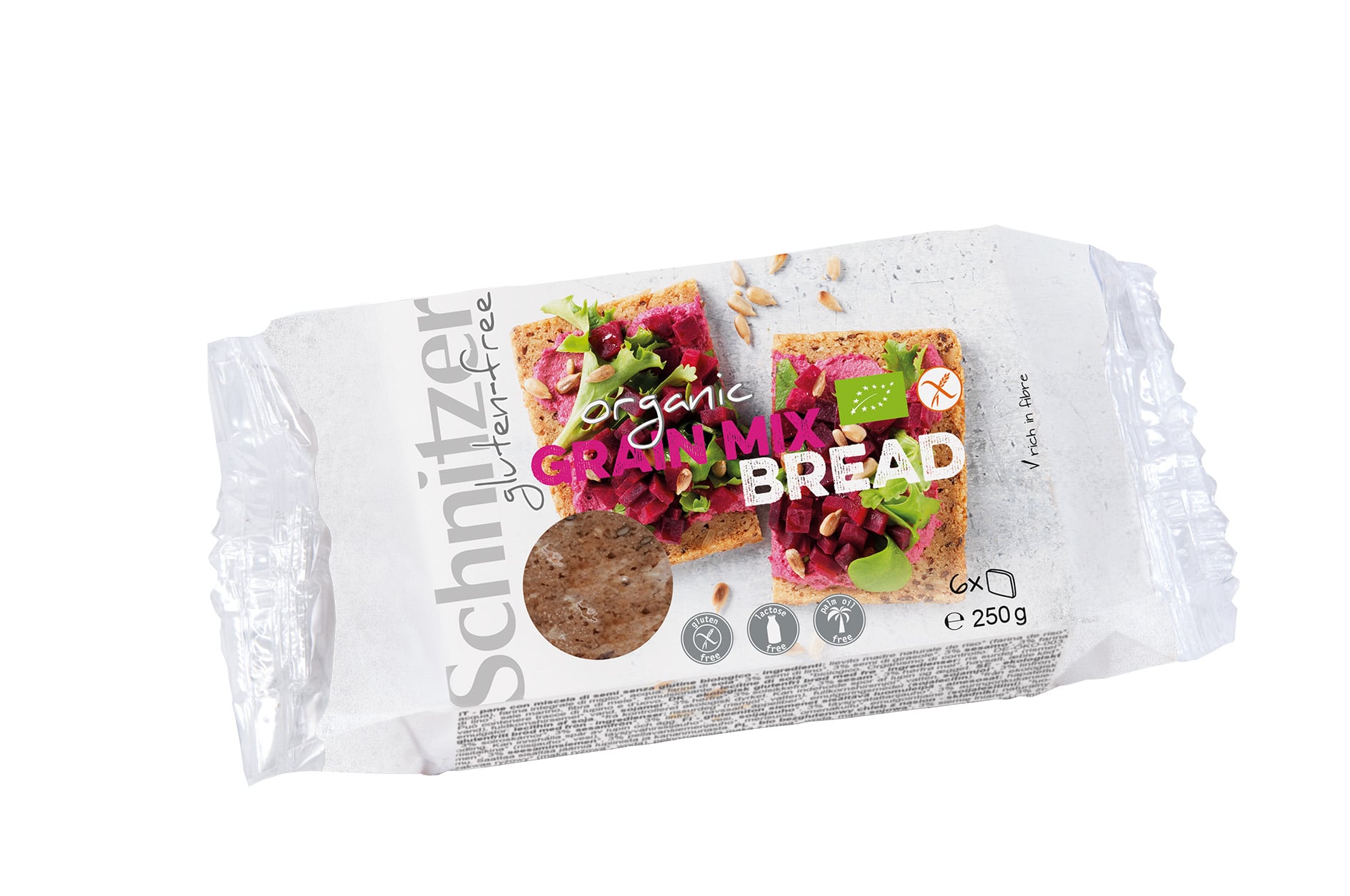 Schnitzer Glutenfritt Ekologiskt Bröd med frön Grainy Mix skivor 250 g