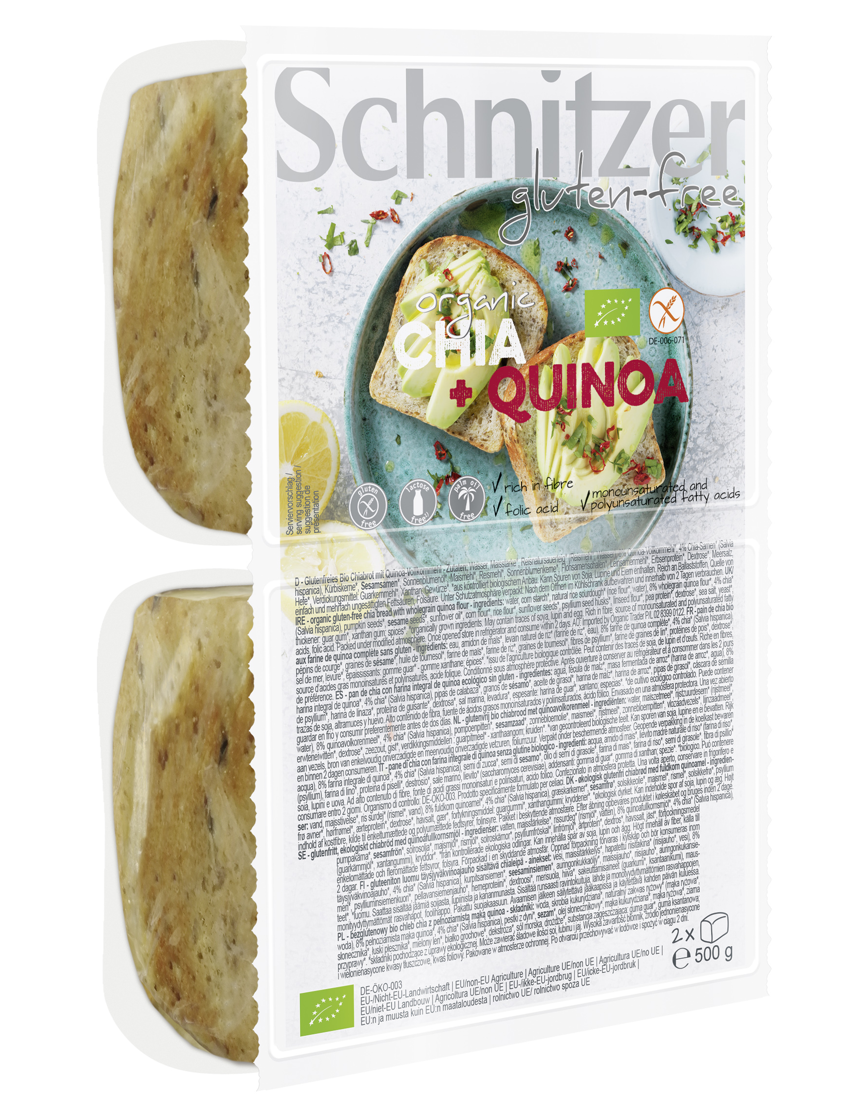 Schnitzer Glutenfritt Ekologisk Chia + Quinoa bröd 2x250 g