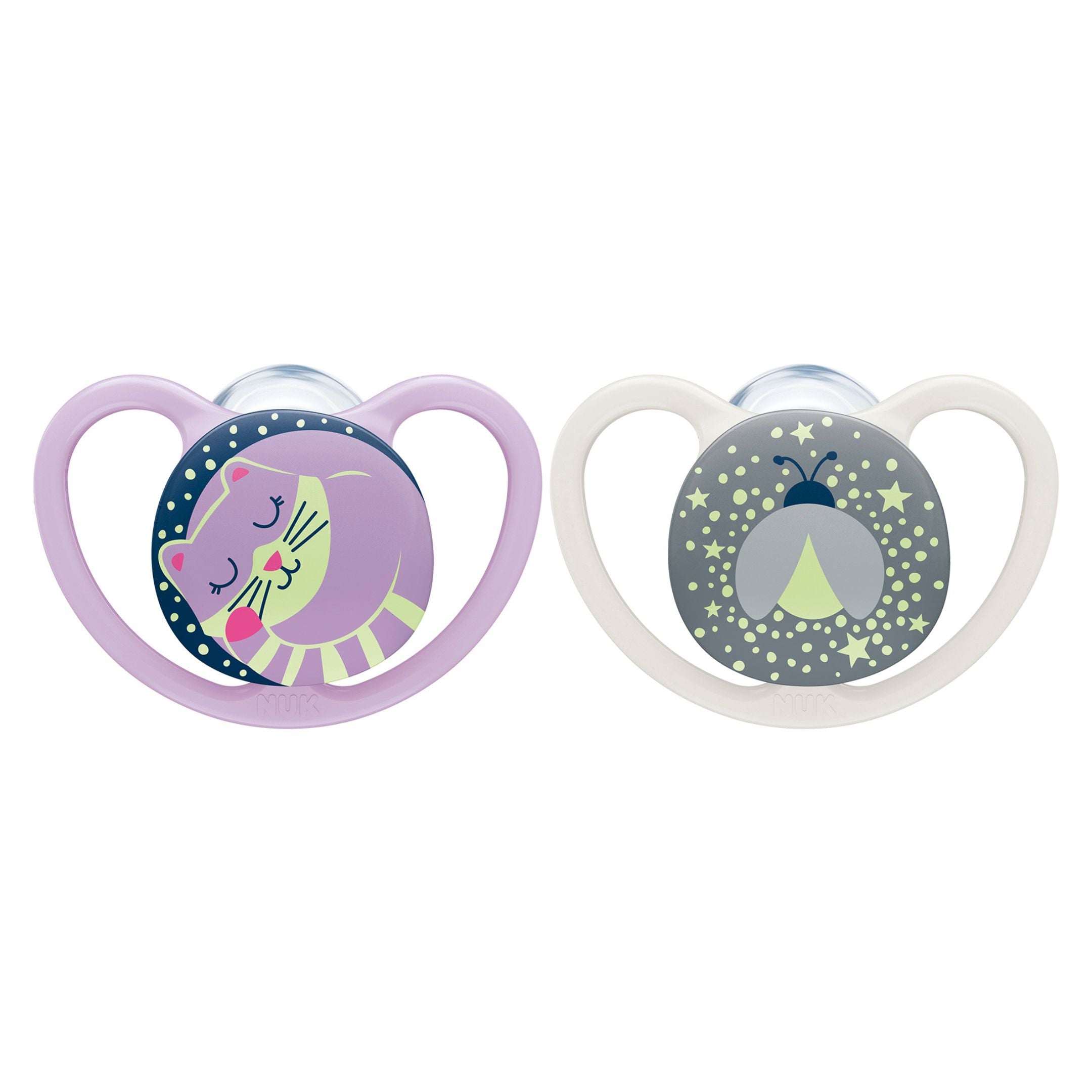 NUK Space Night & Day Silicon S2 Cat/Firefly 6-12 mån 2-pack