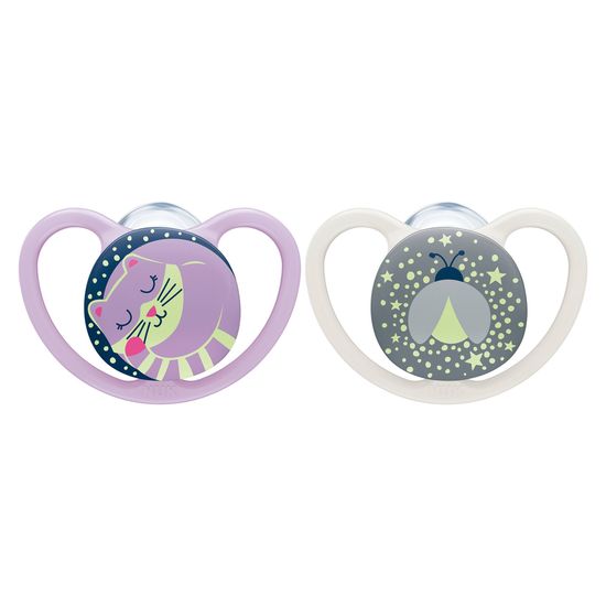 NUK Space Night & Day Silicon S2 Cat/Firefly 6-12 mån 2-pack