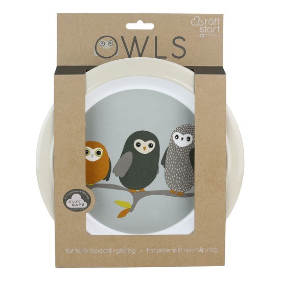 Rätt Start Owls Flat tallrik med halkskydd