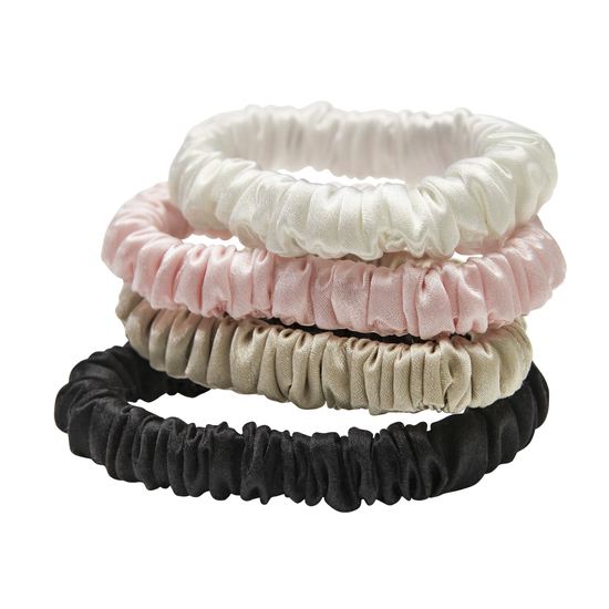 Lenoites Mulberry Silk Skinny Scrunchies white, pink, beige, black 