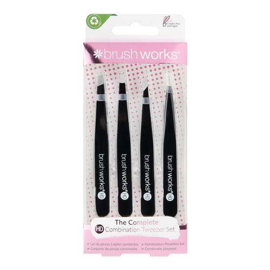 Brushworks HD 4 Piece Combination Tweezer Set Black