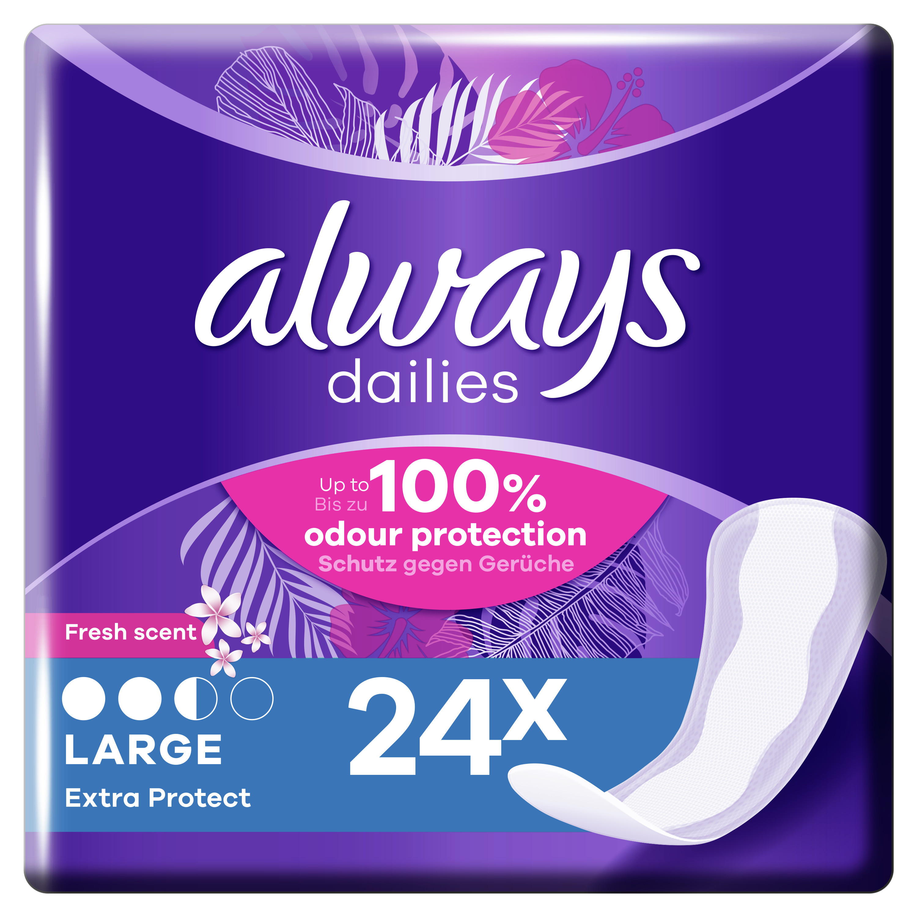 Always Dailies Large Fresh Extra Protect Trosskydd 24 st