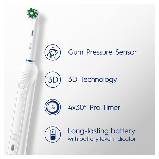 Oral-B Pro 1 750 Vit Eltandborste 1 Resefodral Designed By Braun 1 Borsthuvud