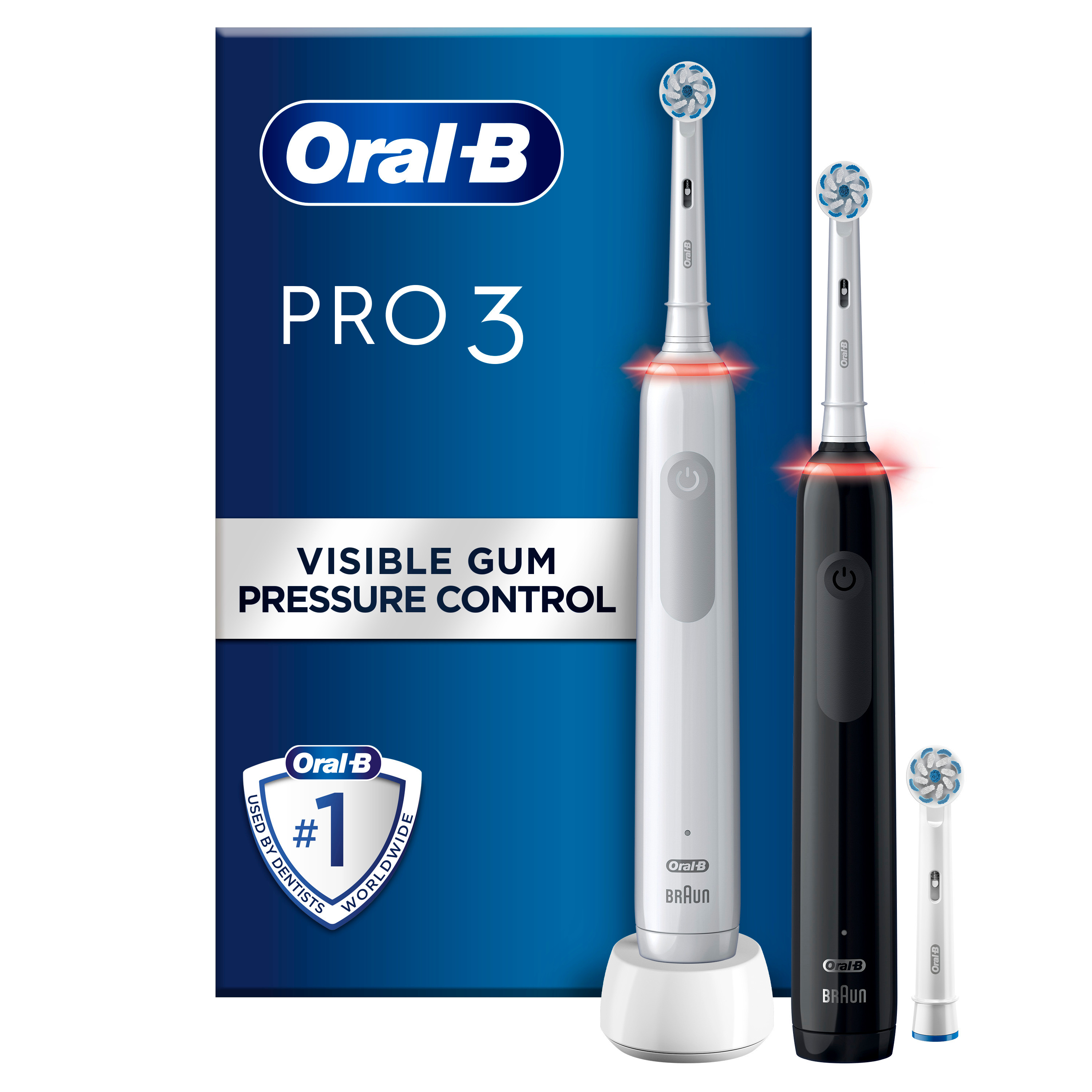 Oral-B Pro 3 3900 Tvåpack Svart och vit Eltandborstar Designed + 3 Borsthuvuden 