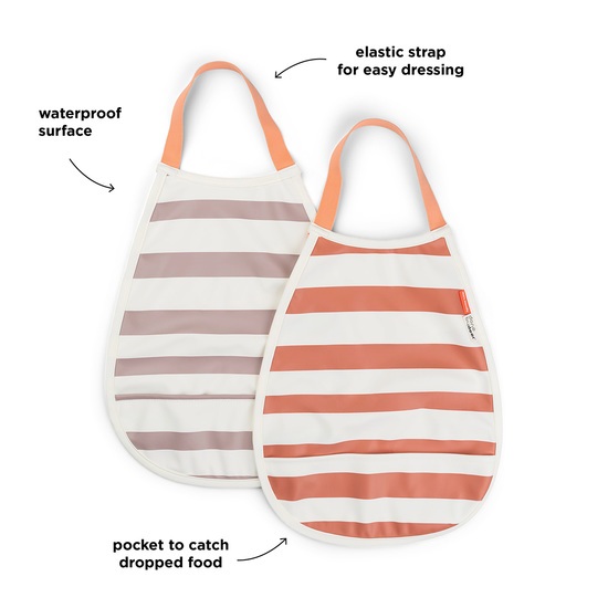 Done by Deer Haklappar Stripes Papaya/Powder 2-pack