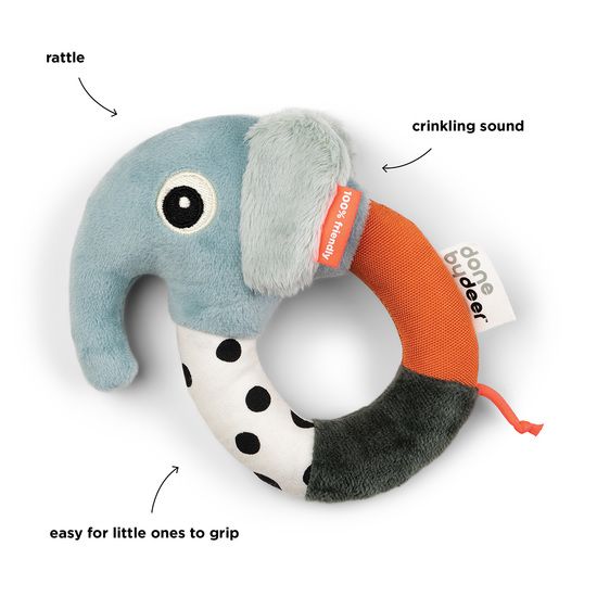 Done by Deer Sensory ring rattle Elphee Blue