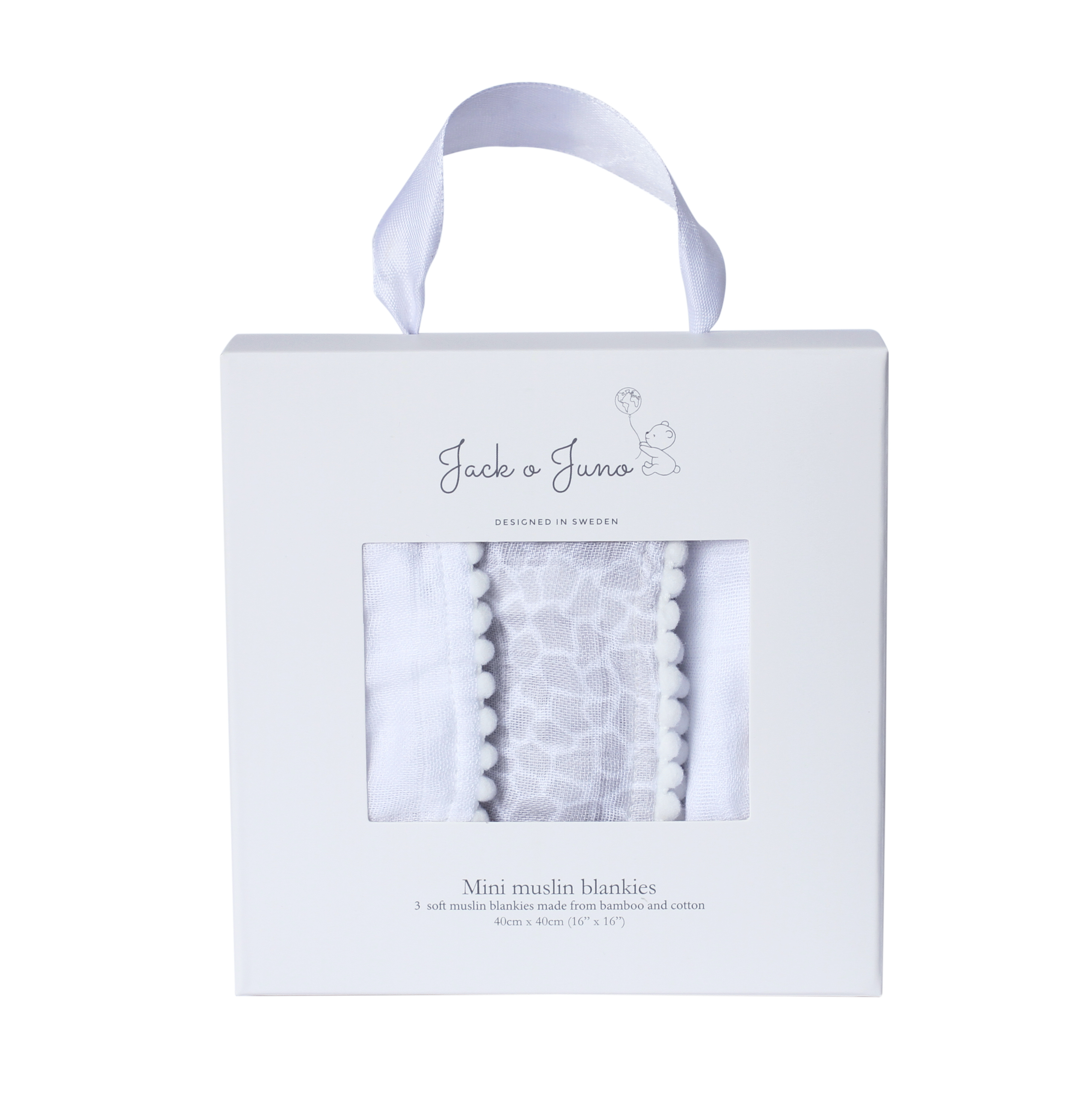 Jack o Juno Pom Pom Mini Muslinfilt Pearl & Giraffe Gray