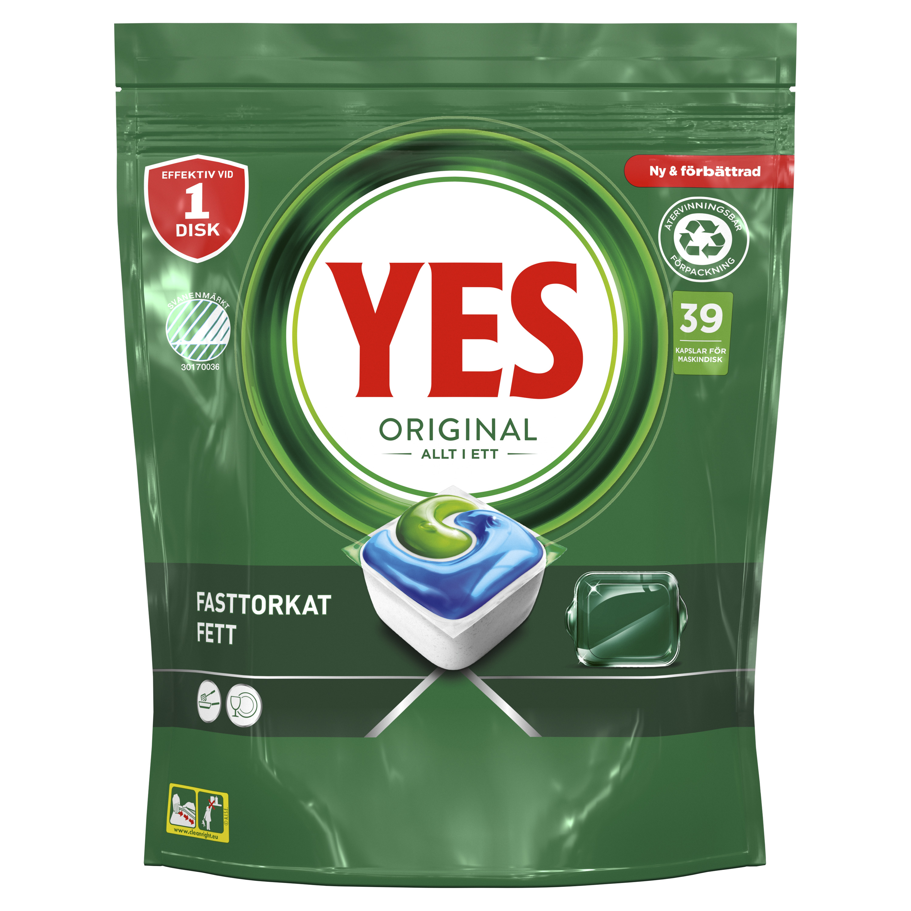 Yes Original All In One Diskmaskinstabletter Regular 39 Tabletter