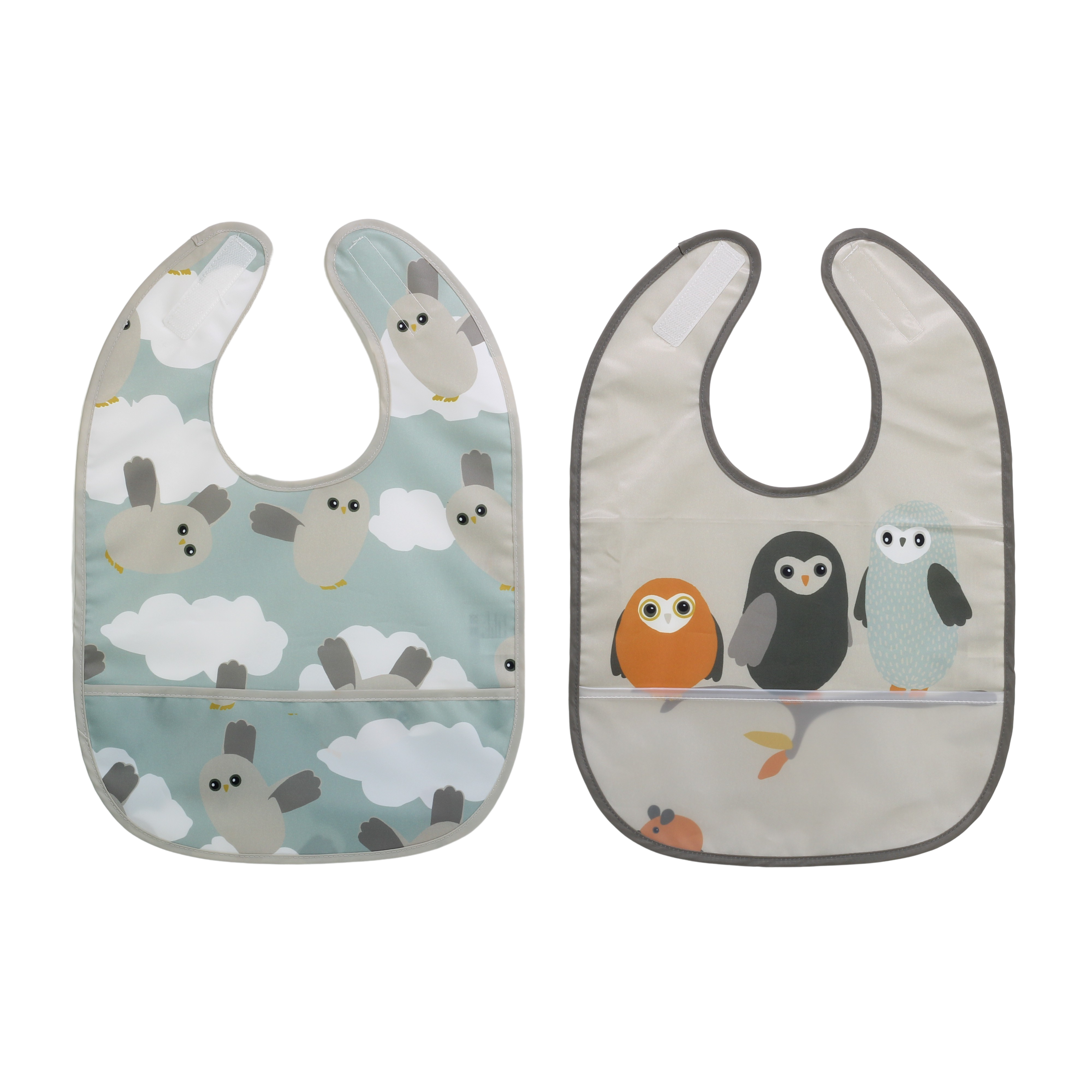 Rätt Start Owls Haklappar med ficka 2-pack