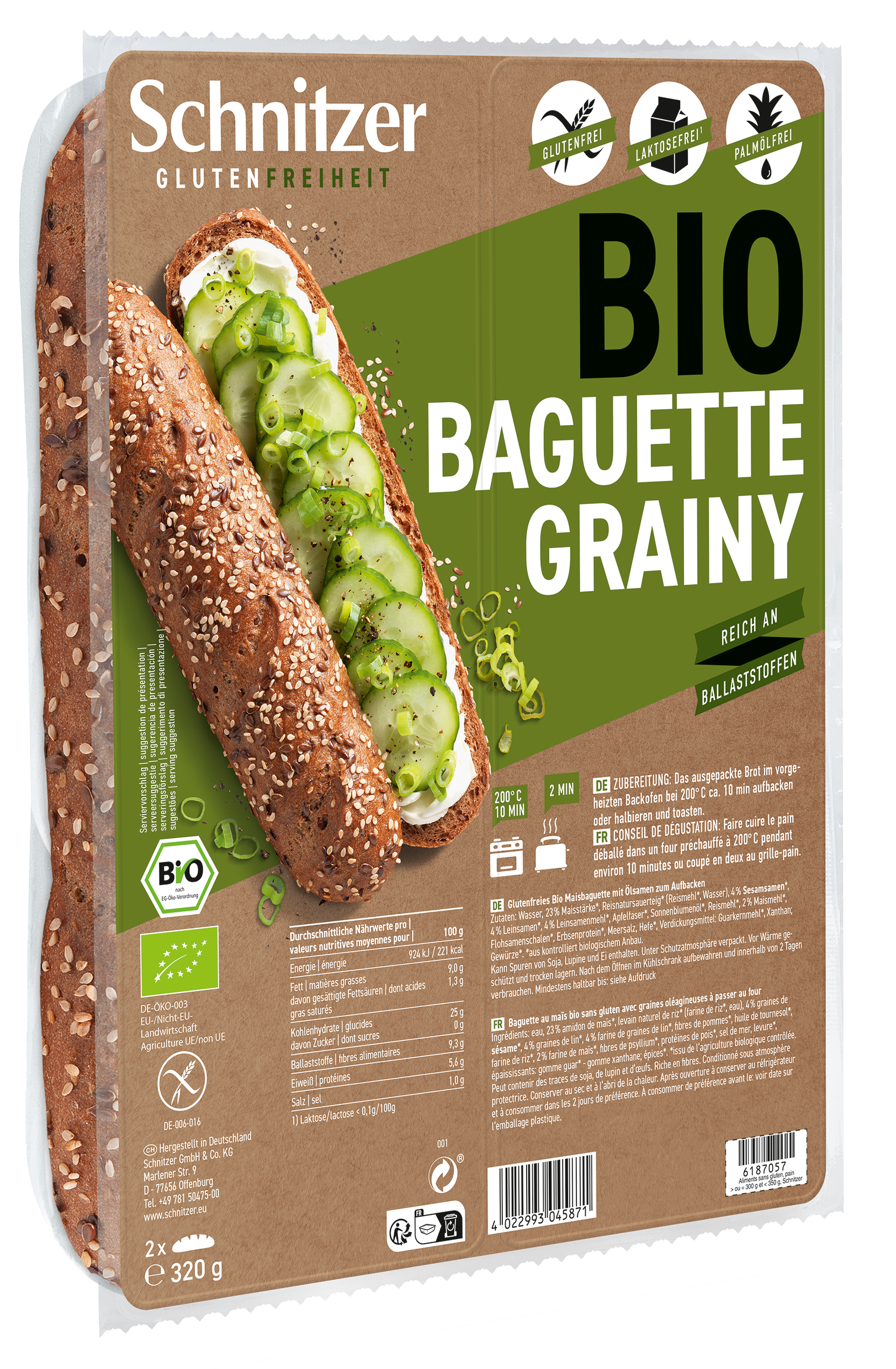 Schnitzer Glutenfri Ekologisk Fröbaguette 2x180 g
