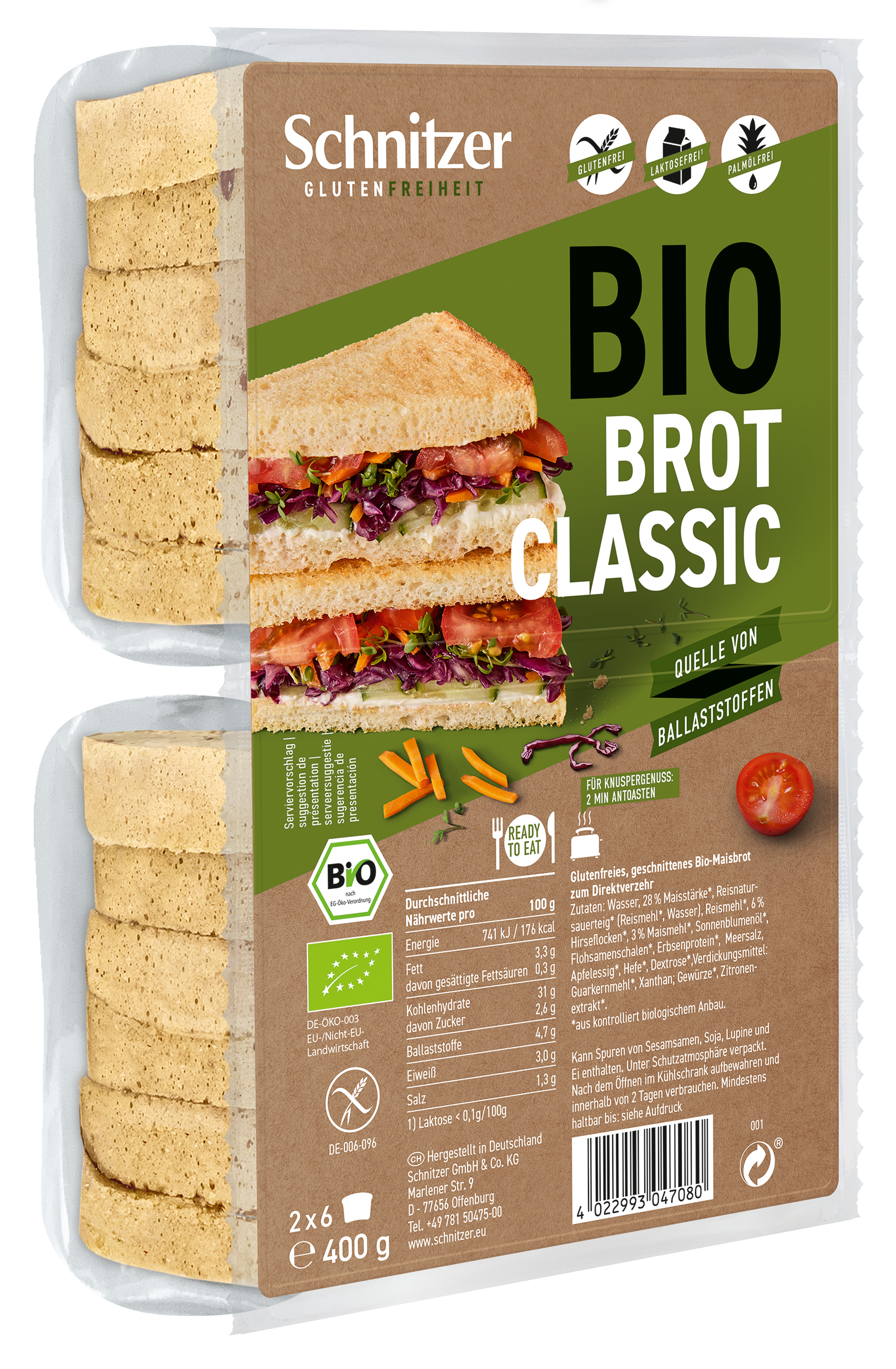 Schnitzer Glutenfritt Ekologisk Bread’n Toast White Ready to Eat 400 g