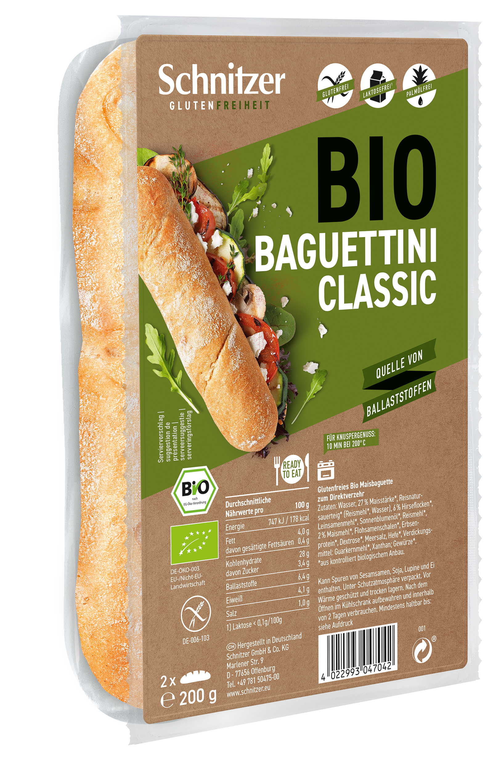 Schnitzer Glutenfri Ekologisk Baguette 2x180 g