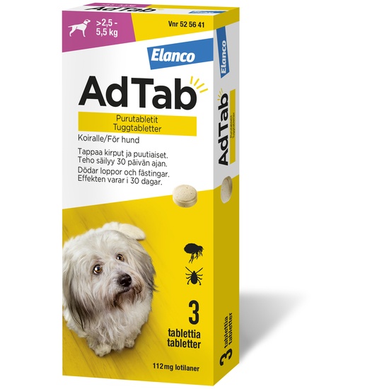 AdTab 112 mg Tuggtabletter för Hund > 2,5–5,5 kg
