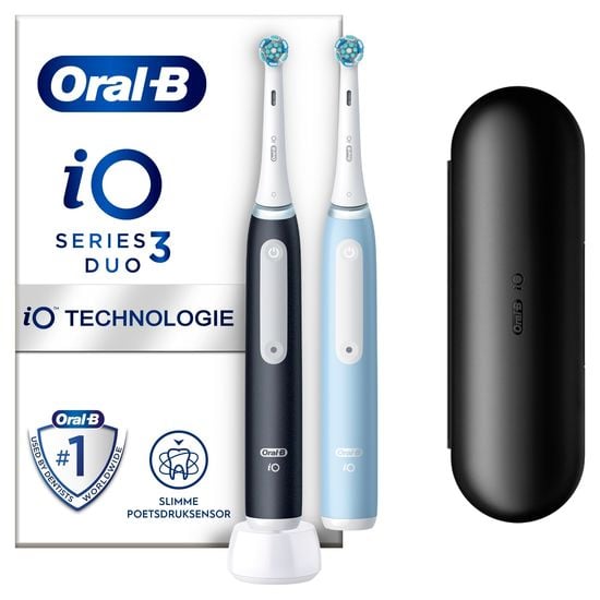 Oral-B iO 3 Duopack Svart och Blå Eltandborste 2 Tandborsthuvuden 1 Resefodral