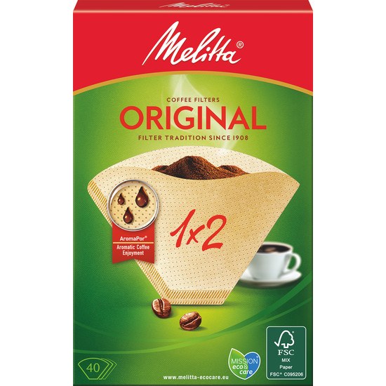 Melitta Kaffefilter 1X2 Oblekta 40-pack