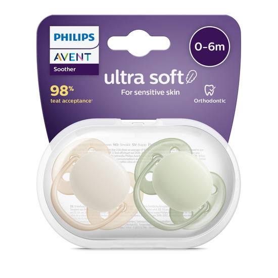 Philips Avent Ultra Soft Napp 0-6m Grön/Beige 2 st