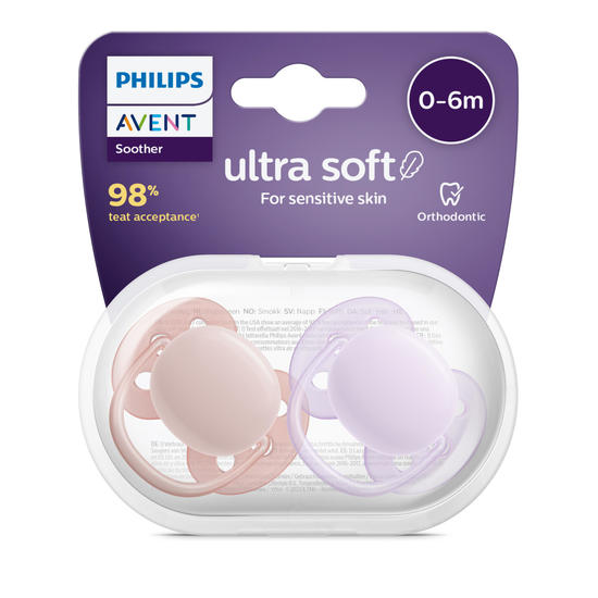 Philips Avent Ultra Soft Napp 0-6m Rosa/Lila 2 st