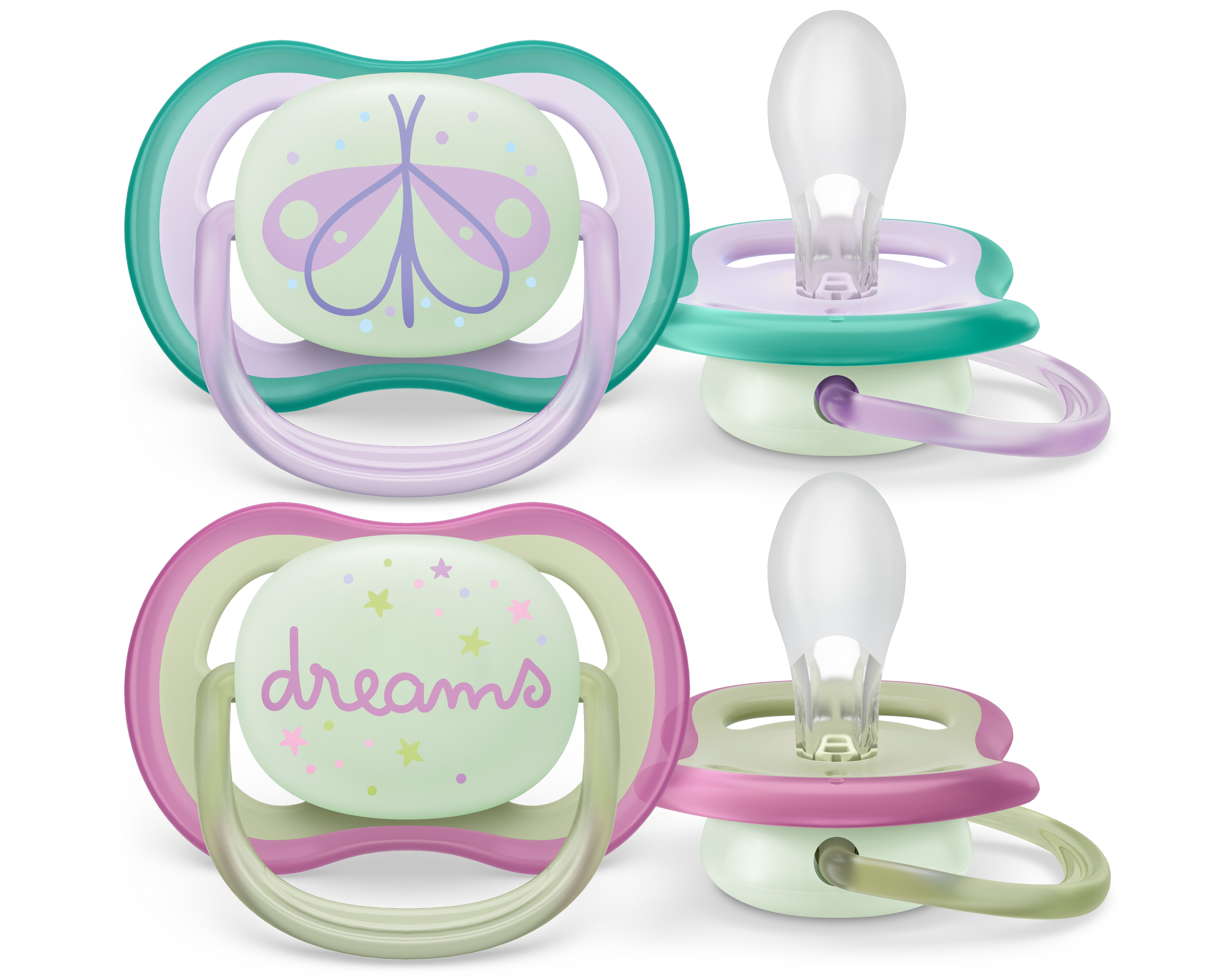 Philips Avent Ultra Air Nattnapp 0-6 månader Turkos/Rosa 2 st