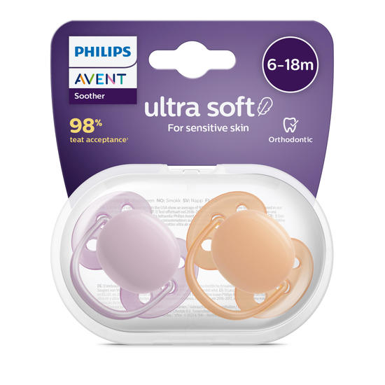 Philips Avent Ultra Soft Napp 6-18 mån Orange/Lila 2-pack