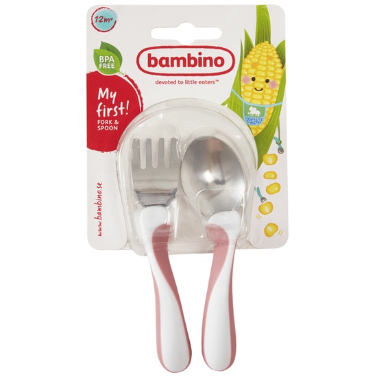 Bambino Starter Sked och Gaffel Rosa