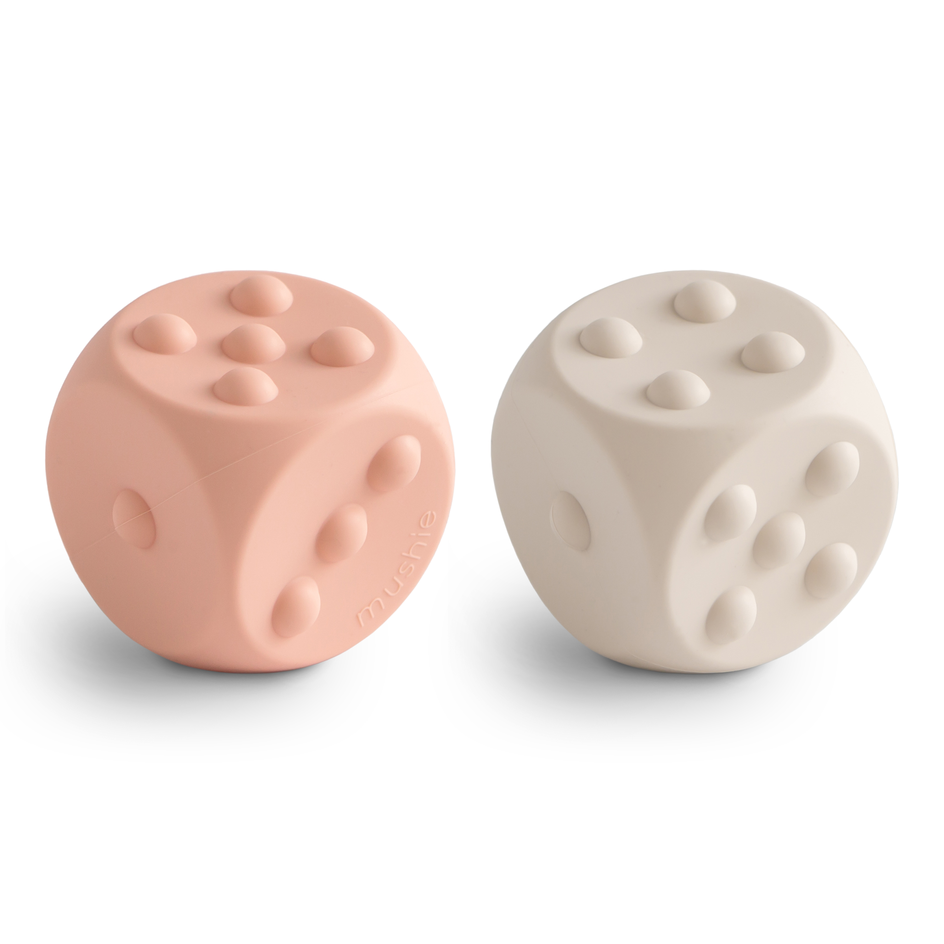 Mushie Dice Press Toy Blush/Shifting Sands 2-pack