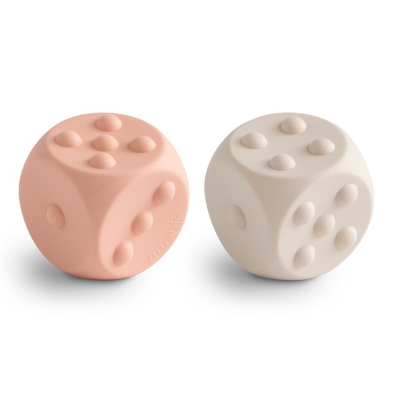 Mushie Dice Press Toy Blush/Shifting Sands 2-pack
