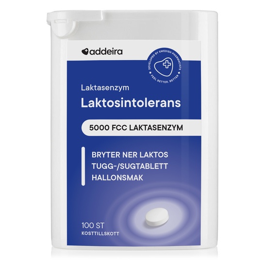 Addeira Laktasenzym vid Laktosintolerans Tuggtabletter 100 st